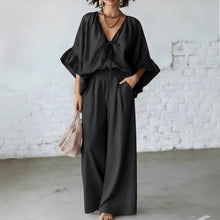 Load image into Gallery viewer, Women's Loose-Fit V-Neck Top &amp; Wide-Leg Pants Two-Piece Set
