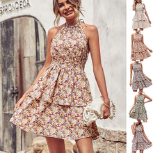 Load image into Gallery viewer, Summer Printed Halter Dress Fashion Boho Backless Ruffled A-Line Beach Dresses For Womens Clothing
