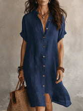 Load image into Gallery viewer, Women's Buttoned Midi Shirt Dress – Short Sleeve
