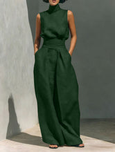 Load image into Gallery viewer, Women's Linen-Blend High-Neck Sleeveless Top &amp; Wide-Leg Pants Set
