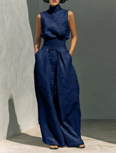 Load image into Gallery viewer, Women's Linen-Blend High-Neck Sleeveless Top &amp; Wide-Leg Pants Set
