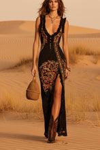 Load image into Gallery viewer, Digital Print Sleeveless Split Maxi Dress – High-Waist V-Neck Long Dress for Women

