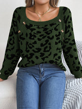 Load image into Gallery viewer, Casual Square Collar Button Contrast Color Leopard Print Long Sleeve Sweater
