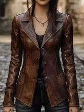 Load image into Gallery viewer, Women's Retro Slim-Fit Faux Leather Biker Jacket – Mid-Length
