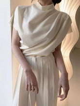 Load image into Gallery viewer, Stand Collar Pleated Sleeveless Top + High Waist Pleated Wide Leg Pants set
