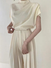 Load image into Gallery viewer, Stand Collar Pleated Sleeveless Top + High Waist Pleated Wide Leg Pants set
