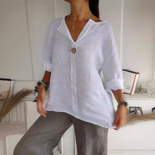 Load image into Gallery viewer, Women's V-Neck Long-Sleeve Button Top – Loose Fit Casual Blouse
