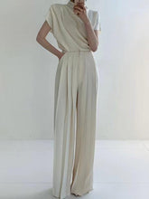 Load image into Gallery viewer, Stand Collar Pleated Sleeveless Top + High Waist Pleated Wide Leg Pants set
