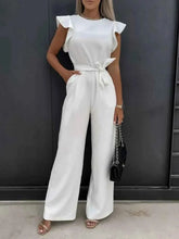 Load image into Gallery viewer, Ruffled Round Neck : Cap Sleeve Jumpsuit
