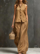 Load image into Gallery viewer, Women's Sleeveless Vest &amp; Wide-Leg Pants Two-Piece Set – Cotton Linen
