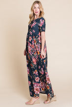 Load image into Gallery viewer, Floral Short Sleeve Maxi Dress – Elegant Maxi Dress, Floral Short Sleeve Dress, Shirred Maxi Dress, Flowing Silhouette Dress, Comfortable Summer Dress, Flattering Dress for Various Occasions, Versatile Maxi Dress
