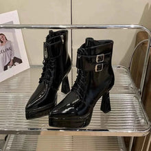 Load image into Gallery viewer, Lace Up Women's Round Toe : Chunky Heel Ankle Boots
