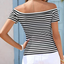 Load image into Gallery viewer, Ladies' Off Shoulder Striped Top Casual One Shoulder Shirt
