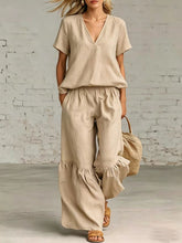 Load image into Gallery viewer, V-Neck Loose Short-Sleeve Top &amp; Pants Set – 7 Colors, S–5XL
