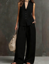 Load image into Gallery viewer, Women's Linen Sleeveless Vest &amp; Wide-Leg Pants Two-Piece Set
