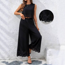 Load image into Gallery viewer, Women's Resort-Style Hollow-Out Tank Top &amp; Pants Set – 2-Piece with Pockets
