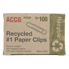 Load image into Gallery viewer, ACCO Recycled Paper Clips, #1 Size, Smooth Silver Finish – 100/Box
