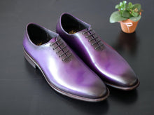 Load image into Gallery viewer, Burnished Calfskin Lace-Up Oxford Purple
