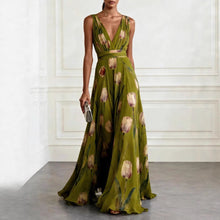 Load image into Gallery viewer, Tulip Print V-Neck Sleeveless Maxi Dress – Floral Chiffon
