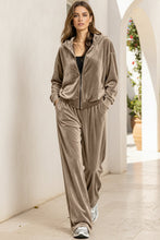 Load image into Gallery viewer, Women's Velvet Zip-Up Hoodie &amp; Wide-Leg Pants Set
