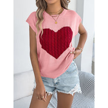 Load image into Gallery viewer, Women’s Heart Color Block Knit Top – Casual Sleeveless Valentine Tank
