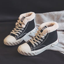 Load image into Gallery viewer, Women’s Warm Black Winter Thick Flat High-Top Velvet Canvas Shoes
