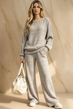 Load image into Gallery viewer, Women's Oversized Horizontal Ladder-Knit Drop-Shoulder Sweater &amp; Wide-Leg Knit Pants Set
