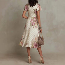Load image into Gallery viewer, Ruffled Hem Maxi Dress – V-Neck Satin A-Line Color Block Dress
