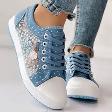 Load image into Gallery viewer, Floral Embroidered Polka Dot Print Sneakers — Women’s Casual Canvas Shoes
