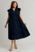 Load image into Gallery viewer, Dark Navy Full Size Ruffle Sleeve Dress Classic Feminine Plus Size Fashion Soft Dress
