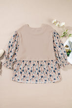 Load image into Gallery viewer, Beige Faux Two Piece Knit Patchwork Floral Plus Size Top

