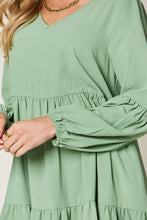 Load image into Gallery viewer, Light Green Double Take Full Size V-Neck Sleeve Tiered Dress with Pockets Elegant &amp; Comfortable Casual Dress
