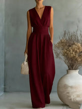 Load image into Gallery viewer, Women's Elegant V-Neck Sleeveless Jumpsuit – Waist-Cinching Straight Leg

