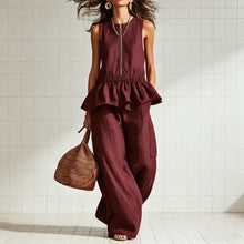 Load image into Gallery viewer, Women's Sleeveless Pleated Vest &amp; Wide Leg Pants Set – Streetwear
