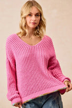 Load image into Gallery viewer, BiBi V-Neck Sweater with Colorful Trim
