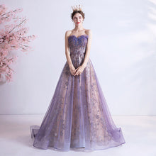 Load image into Gallery viewer, Strapless Purple Sequin Starry Dress Wedding Dress
