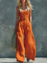 Load image into Gallery viewer, Women's Retro Button-Front High-Waist Wide-Leg Jumpsuit
