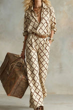 Load image into Gallery viewer, Women's Vertical Stripe Collared Loose Long-Sleeve Shirt &amp; Wide-Leg Pants Set
