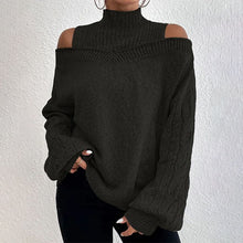 Load image into Gallery viewer, Women’s Elegant Off-Shoulder Turtleneck Sweater — Long Sleeve Knit Top
