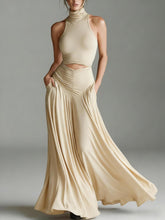 Load image into Gallery viewer, Women's Sleeveless High-Neck Top &amp; Elegant Long A-Line Dress Two-Piece Set
