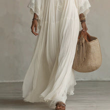 Load image into Gallery viewer, Women's Deep V-Neck Lace Trim Flared Sleeve Boho Maxi Dress
