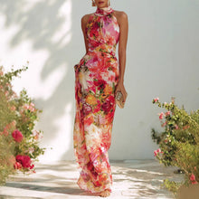 Load image into Gallery viewer, Floral Strapless Chiffon Maxi Dress – Elegant High-Waist A-Line Long Dress for Women
