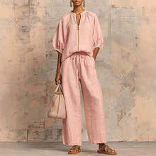 Load image into Gallery viewer, Women's Casual Loose Zipper Round Neck Wide-Leg Pants Set
