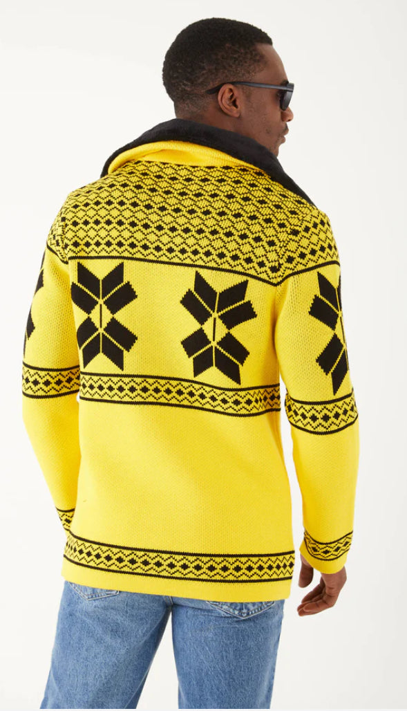 Lagos Red Exclusive Men's Yellow Patch Long Sweaters | Fur Collar LS84