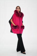 Load image into Gallery viewer, Saga®Furs Silver Fox Wool Alpaca Poncho Vest in Fuchsia
