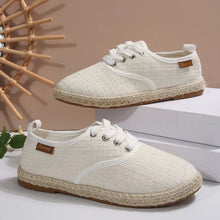 Load image into Gallery viewer, Tweed Lace-Up Round Toe Flat Sneakers – Canvas PU Casual
