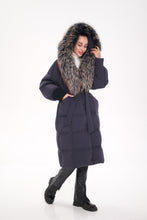 Load image into Gallery viewer, Rei Genuine Fur Trim Hooded Down Coat in Navy
