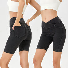Load image into Gallery viewer, High-Waist Stretchy Denim Shorts with Pockets – Slimming Casual Fitness Shorts
