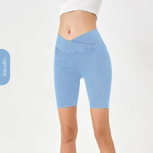 Load image into Gallery viewer, High-Waist Stretchy Denim Shorts with Pockets – Slimming Casual Fitness Shorts
