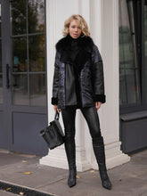 Load image into Gallery viewer, Audrey Genuine Lamb Leather Fox Fur Down Coat in Dark Sapphire
